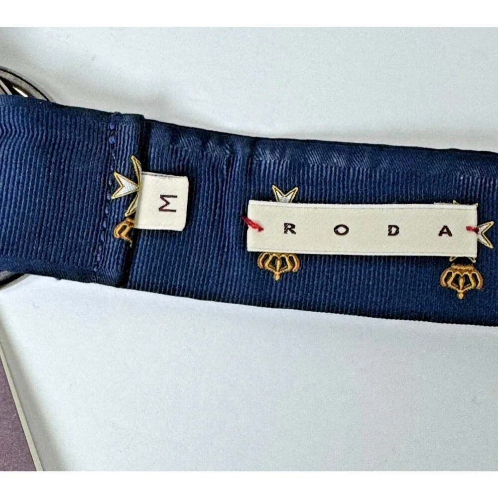 RODA Ribbon Belt Men Unisex Medium Navy Blue Maltese Cross D Ring Preppy Classic